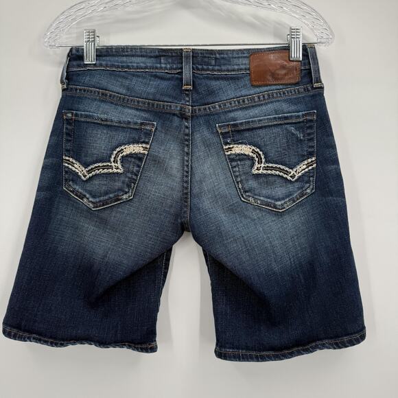 Big Star Denim Jean Shorts Womens 27 Blue Dark Wash Distressed Stretch Bermuda - Picture 3 of 12
